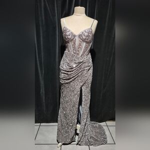 Elegant Sequin Gown with Sheer Bodice